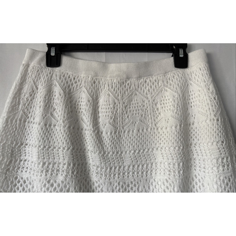 Liz Claiborne Skirt Womens Med White Crochet Lace Midi Capsule Coastal Minimal - Picture 3 of 10